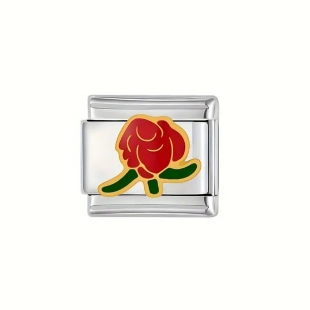 Italian Charmlink Red Rose for‎ Charm Bracelet 9mm Stainless Steel